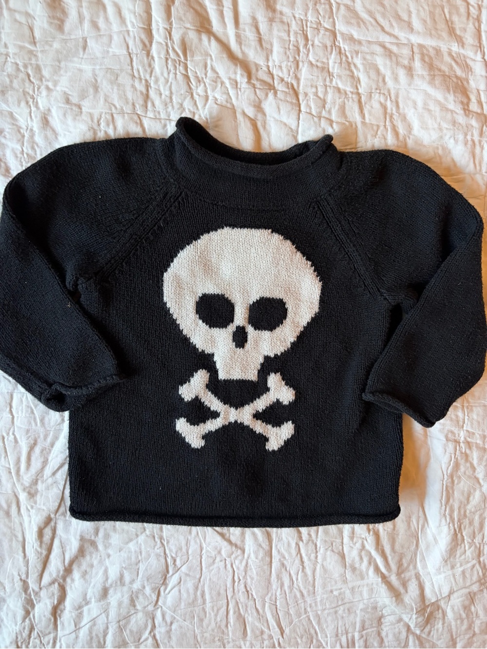 Black Sweater with White Skull Motif